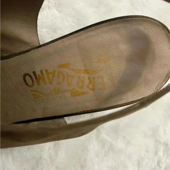 Vintage Salvatore Ferragamo Lace Up Suede Canvas Slingback Kitten Heels Beige - Picture 6 of 16